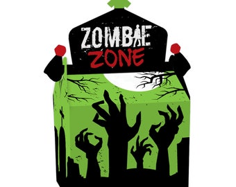 Zombie Zone - Treat Box Party Favors - Halloween or Birthday Zombie Crawl Party Goodie Gable Boxes - Set of 12