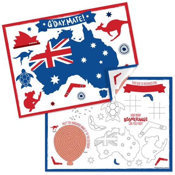 Australia Day Paper G’Day Mate Aussie Party Coloring Sheets Activity Placemats Set of 16