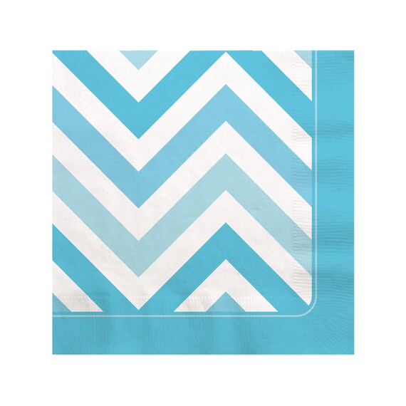16 Count - Chevron Blue Beverage Napkin - Baby Shower or Birthday Party Supplies Il_570xn