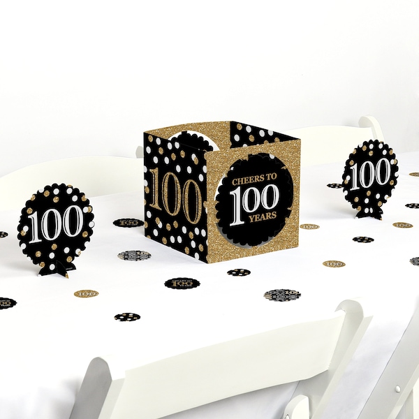 100th Birthday Party - Centerpiece Table Decoration Kit - Adult 100th Birthday - Gold - 39 Piece Set