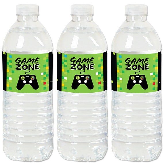 Game Zone - Pixel Video Game Party or Birthday Party Water Bottle Sticker Labels - Set of 20 Il_570xn