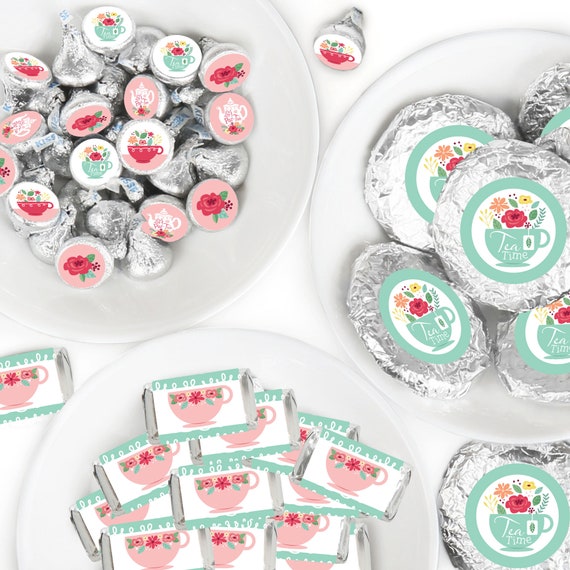 Floral Let’s Par-Tea - Mini Candy Bar Wrappers, Round Candy Stickers and Circle Stickers - Garden Tea Party Favor Sticker Kit - 304 Pieces Il_570xn