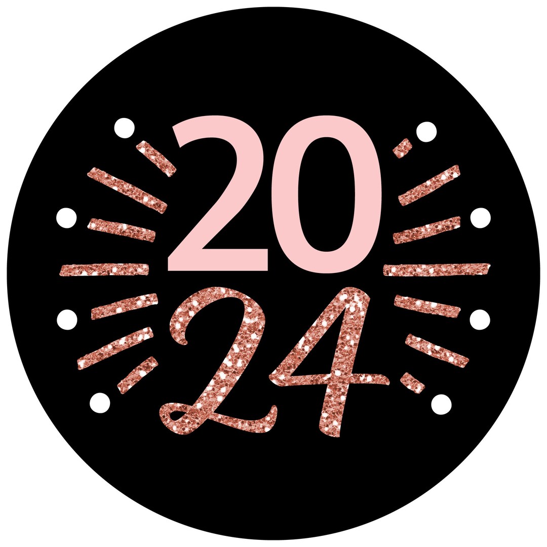 Rose Gold Happy New Year 2024 New Year's Eve Party Circle Sticker