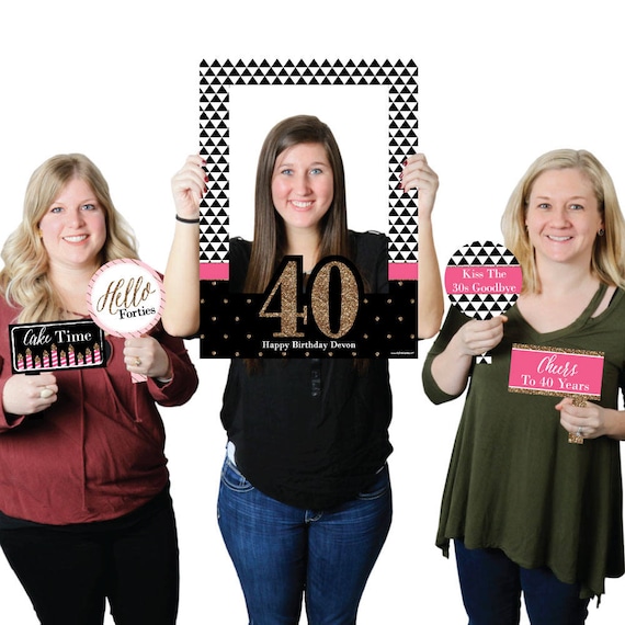 40th Birthday - Personalized Birthday Selfie Photo Booth Picture Frame & Props - Printed on Sturdy Material - Chic 40th Party Decorations Il_570xn