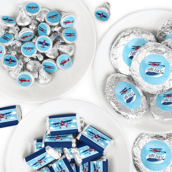Taking Flight - Airplane - Mini Candy Bar Wrappers, Round Candy Stickers - Vintage Plane Birthday Party Candy Favor Sticker Kit - 304 Pieces Il_570xn