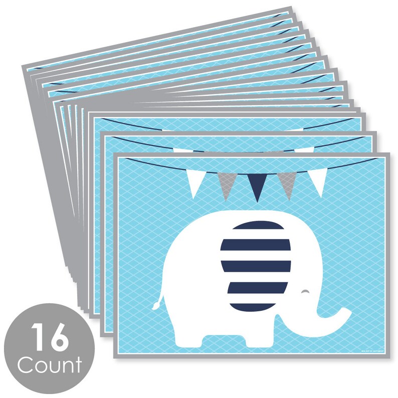 Blue Elephant Party Table Decorations Boy Baby Shower or Birthday Party Placemats Set of 16 image 3