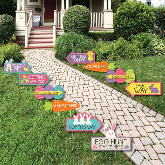 Easter Egg Hunt Arrow Yard Signs - Outdoor Easter Bunny Lawn Decorations - Easter Lawn Ornaments - Yard Art - 10 Piece Set Il_570xn