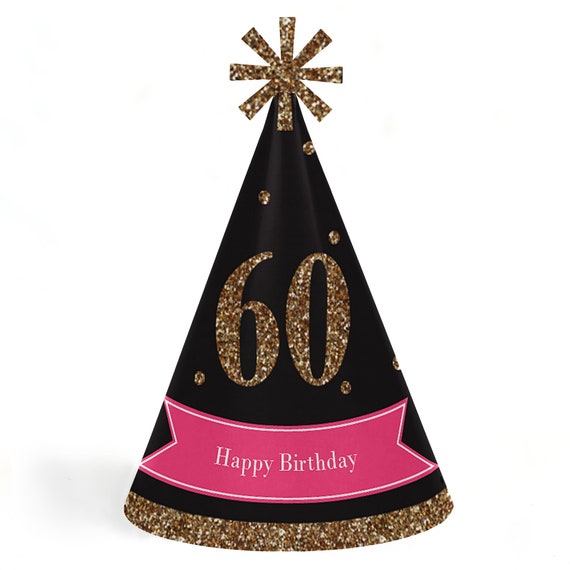 Chic 60th Birthday - Cone Happy Birthday Party Hats for Kids and Adults - Set of 8 (Standard Size) Il_570xn