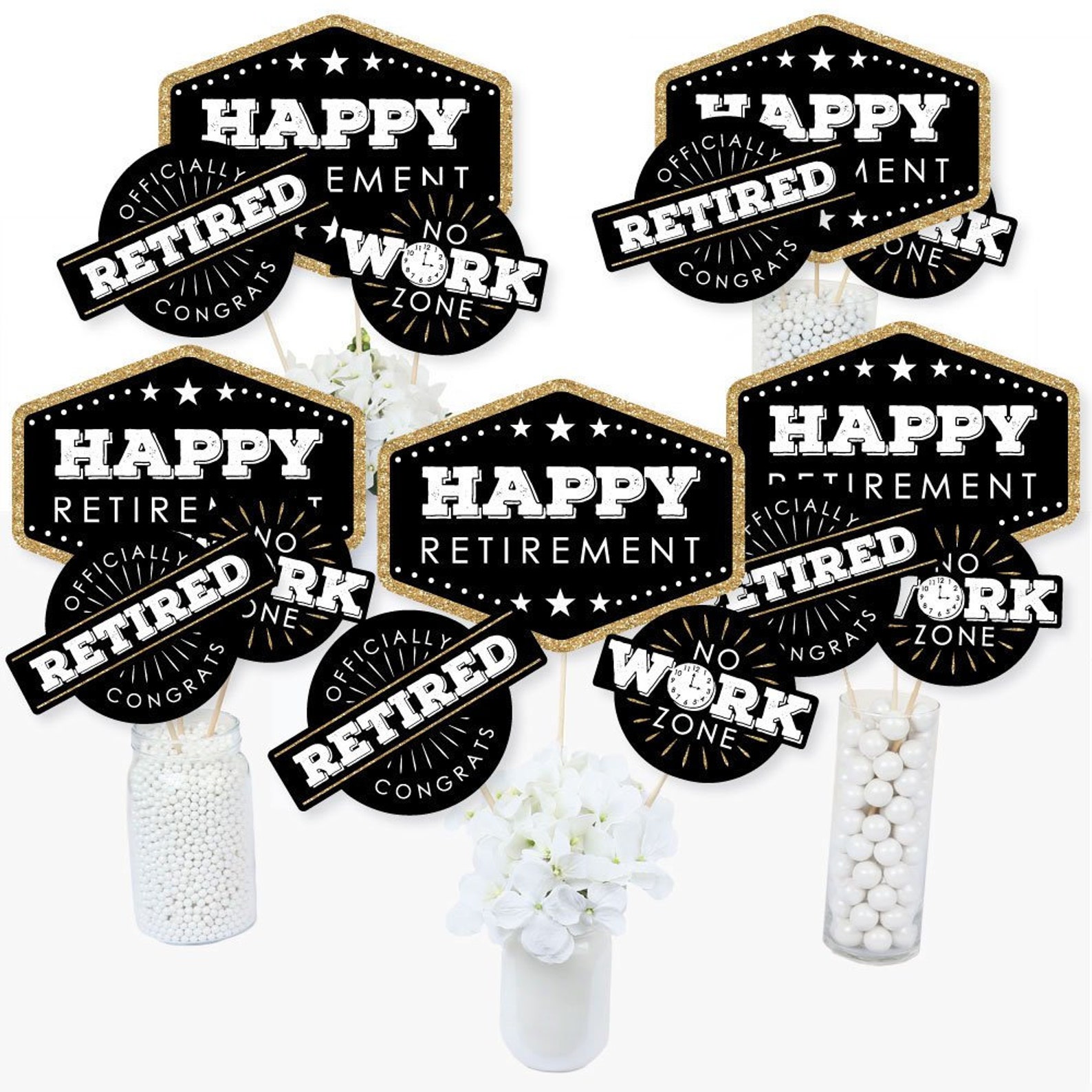 Happy Retirement Centerpiece Sticks Black and Gold Etsy
