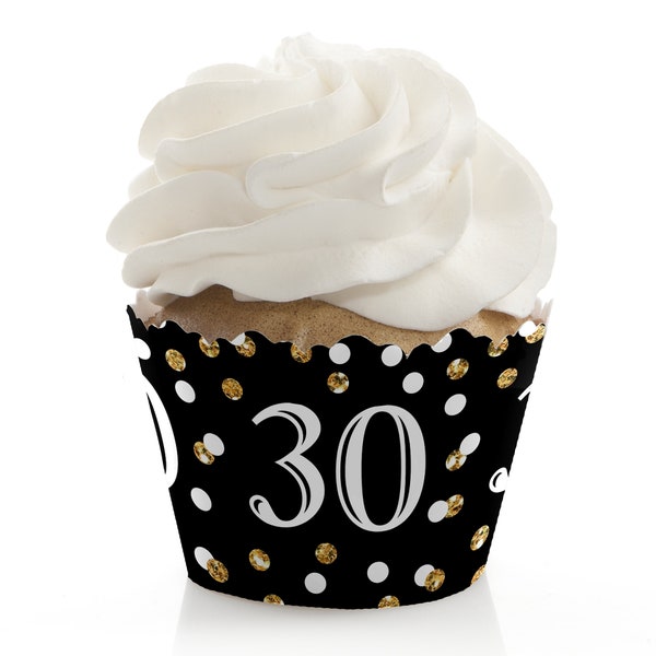 30th Birthday Cupcake Wrappers - Birthday Party Cupcake Decorations - Set of 12 - Adult 30th Birthday - Gold Cupcake Liners
