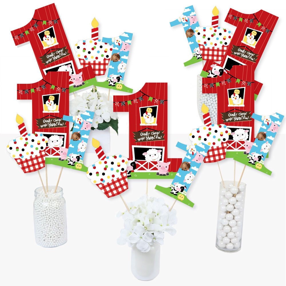 1st Birthday Farm Animals Centerpiece Sticks Barnyard Table Toppers Farm Animals First Birthday Supplies 15 Ct