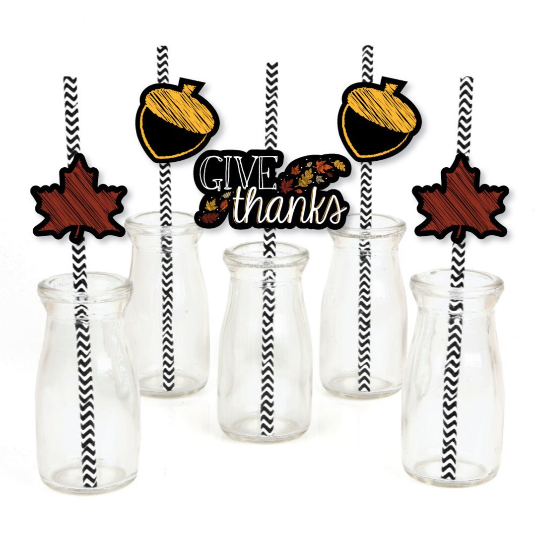 Give Thanks Diecut Straw Decorations Thanksgiving Party Etsy