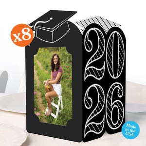 Black & White 2026 Graduation Photo Holder Centerpieces, 4x6 Picture Display Box, Table Decoration Centerpiece for Grad Party Decor, 8 Count
