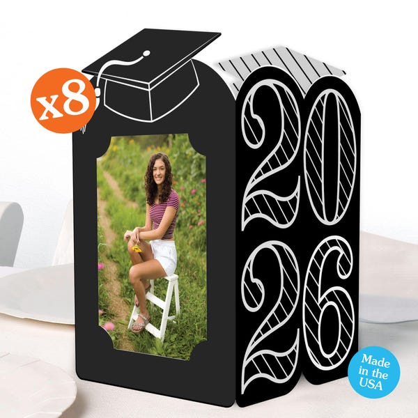 Portafotos de graduación en blanco y negro 2026, centros de mesa, caja para fotos de 4x6 pulgadas, decoración para fiestas de graduación, paquete de 8 unidades