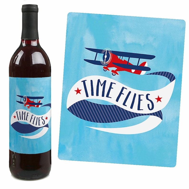 Airplane Vintage Plane Baby Shower or Birthday Party Wine Gifts Set of 4 Sticker Labels Wine Bottle Labels Taking Flight