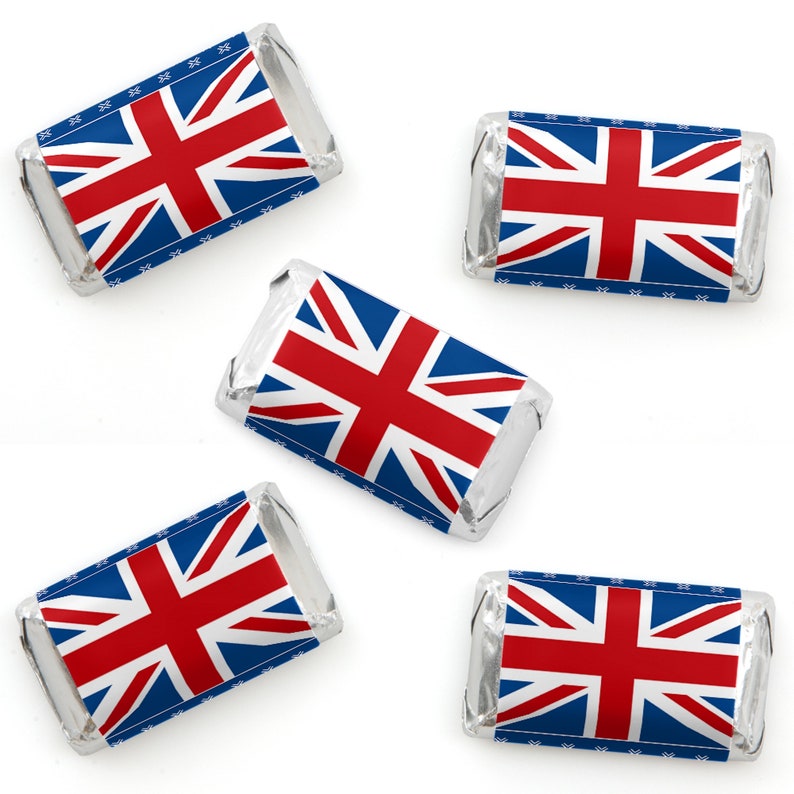 Cheerio, London Mini Candy Bar Wrapper Stickers British UK Party Small Favors 40 Count image 1