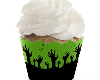 Zombie Zone - Halloween or Birthday Zombie Crawl Party Cupcake Decorations - Holiday Party Cupcake Supplies - Set of 12 Cupcake Liners