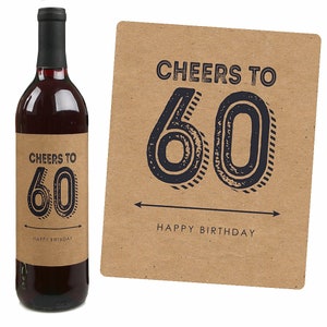 60th Milestone Birthday Birthday Gift for Men Wine Bottle Label Stickers Set of 4 image 6