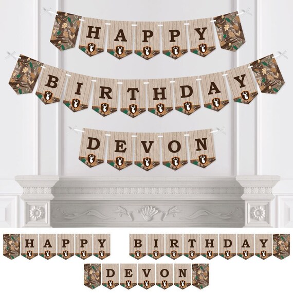 Personalized Gone Hunting - Custom Deer Hunting Camo Birthday Party Bunting Banner and Decorations - Happy Birthday Custom Name Banner Il_570xn