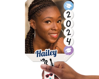 Custom In My Grad Era Photo Paddles, Class of 2024 Face Fans with Handles, Personalized Big Head on Stick Graduation Party Photo Booth Props