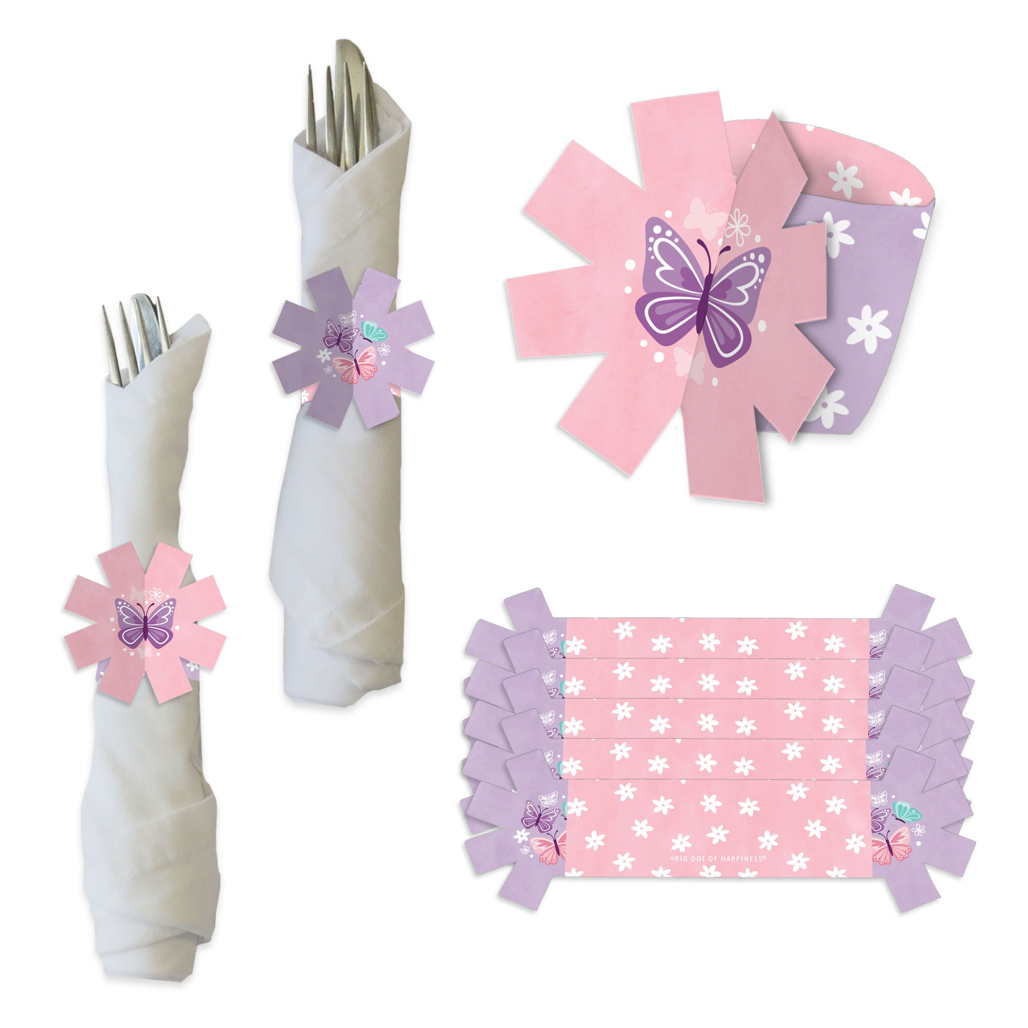 Beautiful Butterfly Floral Baby Shower or Birthday Party Paper Napkin Holder Napkin Rings Set of 24