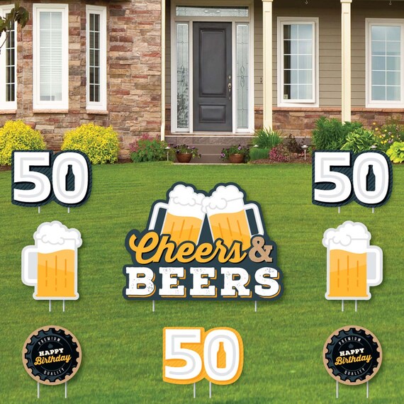 Cheers and Beers to 50 Years - Yard Sign and Outdoor Lawn Decorations - 50th Birthday Party Yard Signs - Set of 8 Il_570xn