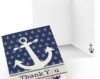 Ahoy Nautical Thank You Cards - Baby Shower Thank You Cards - Birthday Party Thank You's - Set of 8 Folding Note Cards