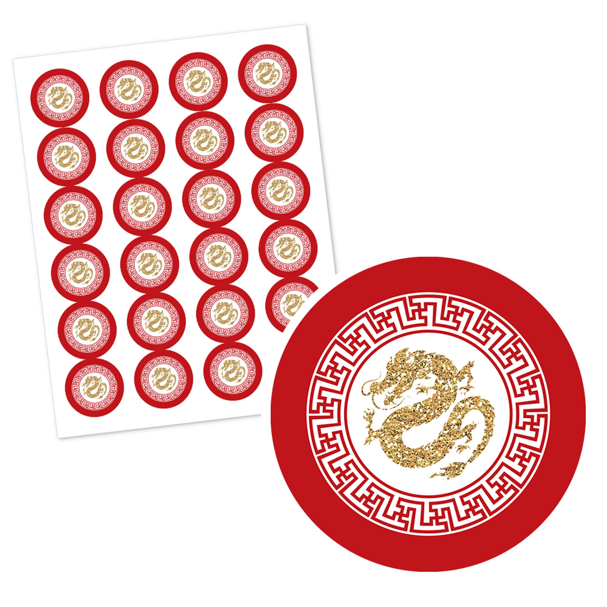Chinese New Year 2024 Year of the Dragon Circle Sticker Labels 24 Count 