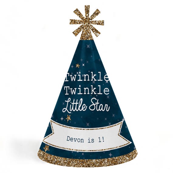 Twinkle Twinkle Little Star Birthday Party Hats - Personalized Birthday Party Supplies - Twinkle Cone Party Hats - Set of 8 (Standard Size) Il_570xn