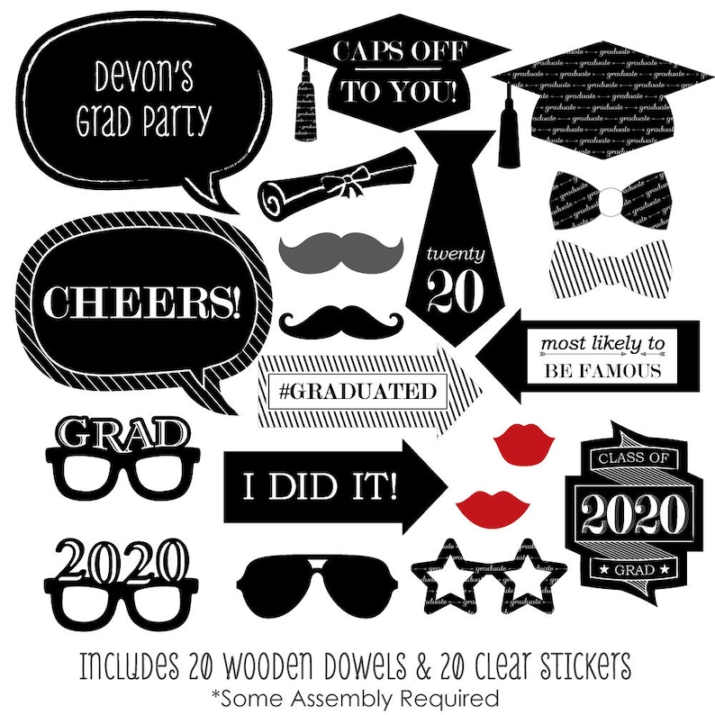 20 Piece 2020 Graduation Party Photo Booth Props Kit Graduation Cheers