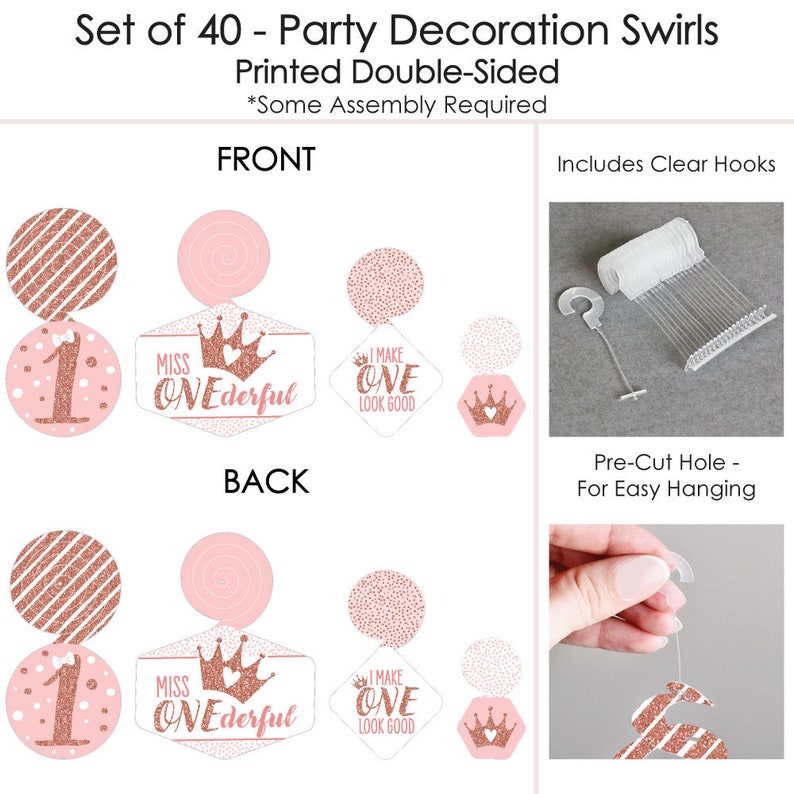 Party Decoration Swirls Girl First Birthday Party Hanging Decor 1st Birthday Little Miss Onederful Set of 40