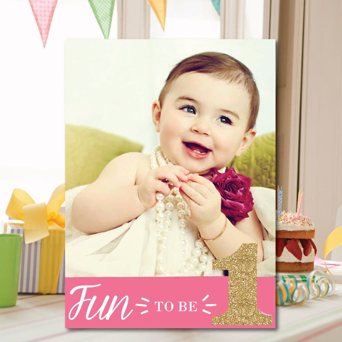 Custom 1st Birthday Girl Fun to Be One Photo Yard Sign Etsy