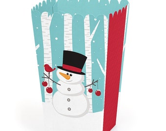 Let It Snow - Snowman - Holiday and Christmas Favor Popcorn Treat Boxes - Set of 12