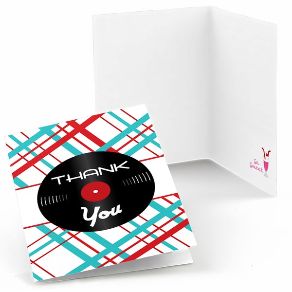 50's Sock Hop Thank You Cards - 1950s Rock N Roll Party Supplies - Fifties Party Thank You Cards - Shake, Rattle & Roll Party - 50s -8 Count