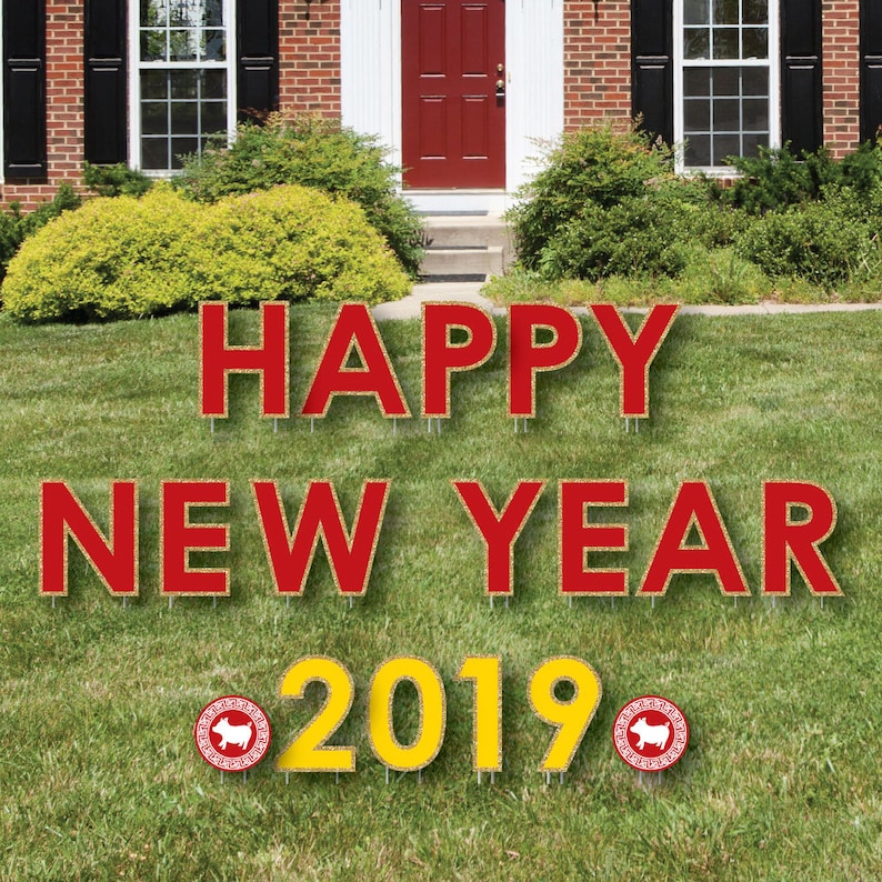 2019 Year of the Pig Lawn Decor New Year Yard Art Decorations HAPPY NEW YEAR 2019 Chinese New Year Yard Sign Outdoor Decor