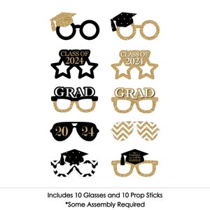 Gold Glasses Tassel Worth The Hassle 2024 Paper Card Stock Graduation Party Photo Booth Props Kit 10 Count image 3