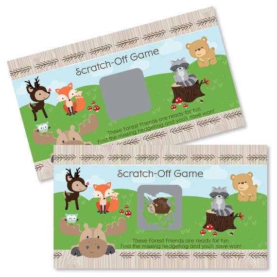 Woodland Animals Birthday Party Game Cards Woodland Creatures Scratch Off Party Game 22 Ct. Woodland Baby Shower Scratch Off Game