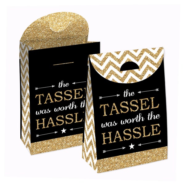 Tassel Worth The Hassle - Gold - Graduation Gift Favor Bags - Party Goodie Boxes - Set of 12