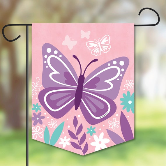 Beautiful Butterfly - Outdoor Lawn and Yard Home Decorations - Floral Baby Shower or Birthday Garden Flag - 12 x 15.25 inches Il_570xn