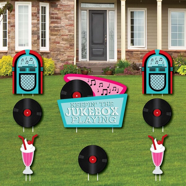 50's Sock Hop - Yard Sign & Outdoor Lawn Decorations - 1950s Rock N Roll Yard Signs - Set of 8…