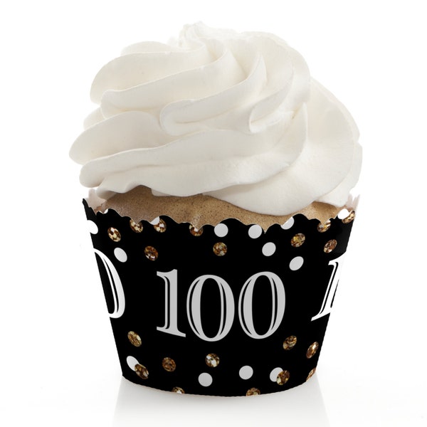 100th Birthday Cupcake Wrappers - Birthday Party Cupcake Decorations - Set of 12 - Adult 100th Birthday - Gold Cupcake Liners