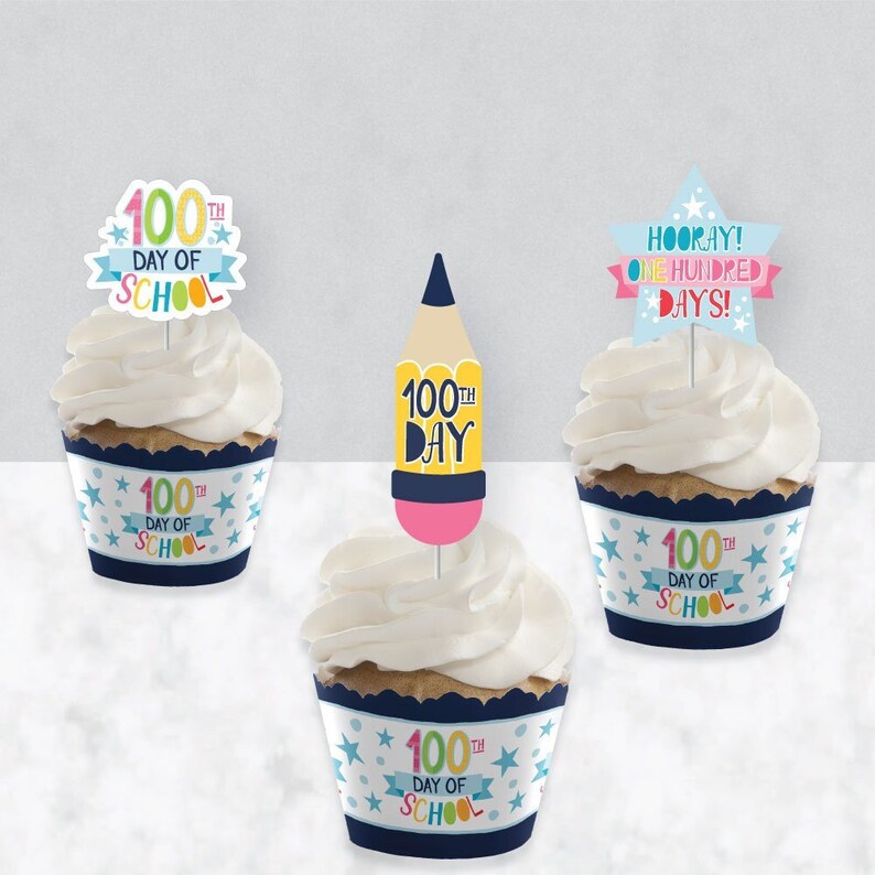 Happy 100th Day of School Cupcake Decoration 100 Days | Etsy
