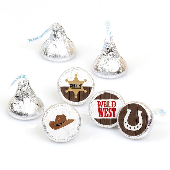 Western Hoedown - Wild West Cowboy Party Round Candy Sticker Favors - Labels Fit Hershey’s Kisses (1 sheet of 108) Il_570xn