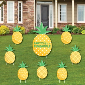 Piña tropical - Letrero para jardín y decoración para exteriores - Letreros para jardín para fiestas de verano - Juego de 8