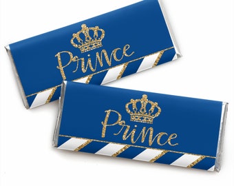 Royal Prince Charming - Candy Bar Wrapper Baby Shower or Birthday Party Favors - Set of 24