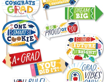 Funny Kindergarten Grad - 4K Preschool Kids Graduation Party Photo Booth Props Kit - 10 Piece