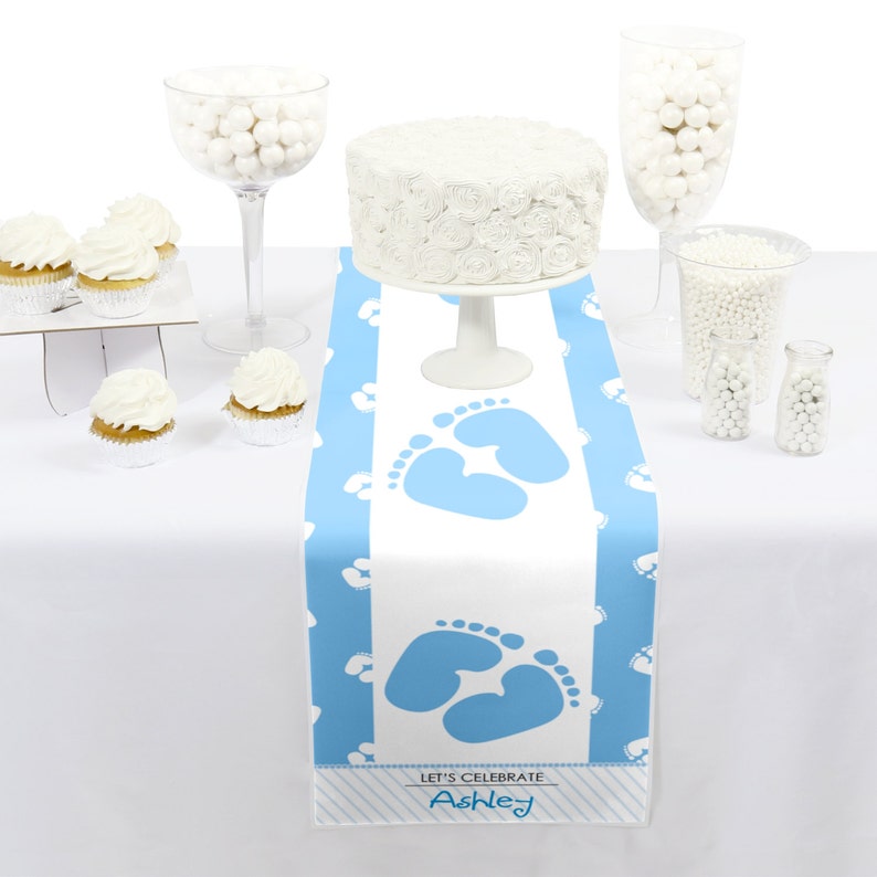 Baby Feet Blue Petite Table Runner Custom Baby Shower Party Etsy