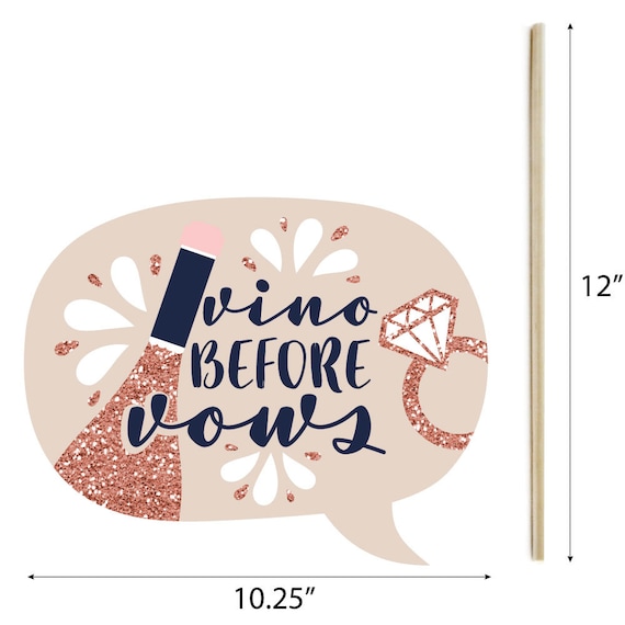 Funny Vino Before Vows Winery Bridal Shower or Bachelorette Party Photo Booth Props Kit 10 Piece