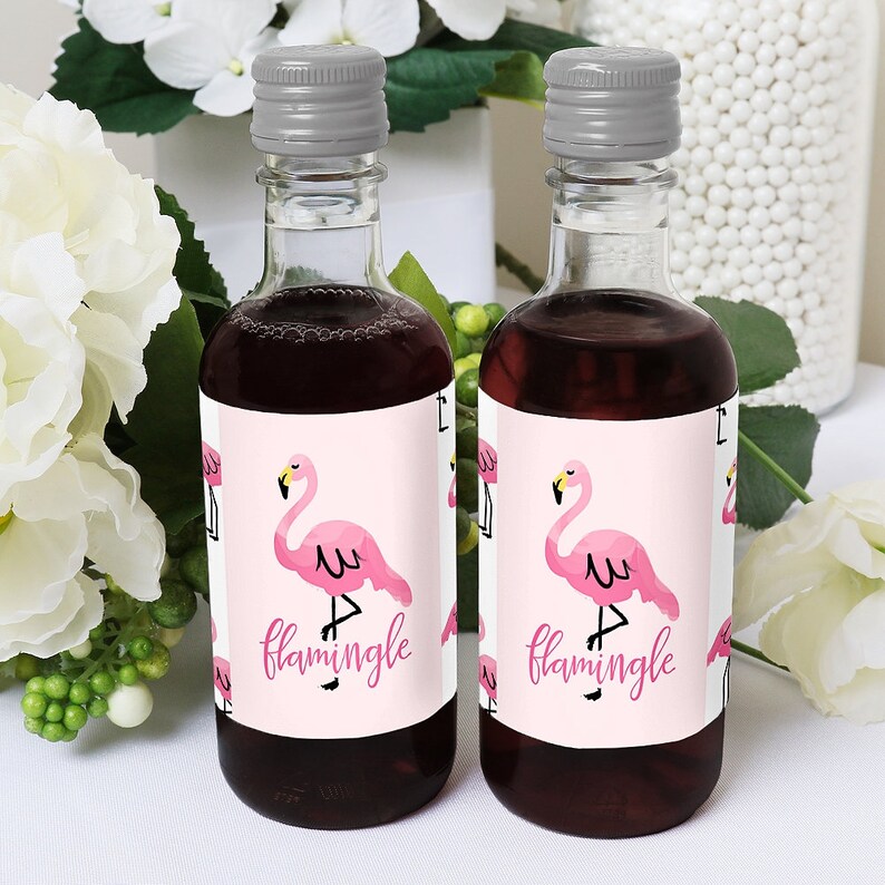 Pink Flamingo Mini Wine and Champagne Bottle Label Stickers Etsy