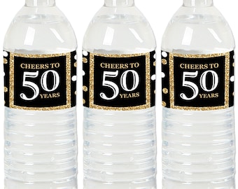 50th Birthday Party - Water Bottle Sticker Labels - Waterproof Self Stick Labels - Adult 50th - Gold Birthday Favors - 20 Ct.